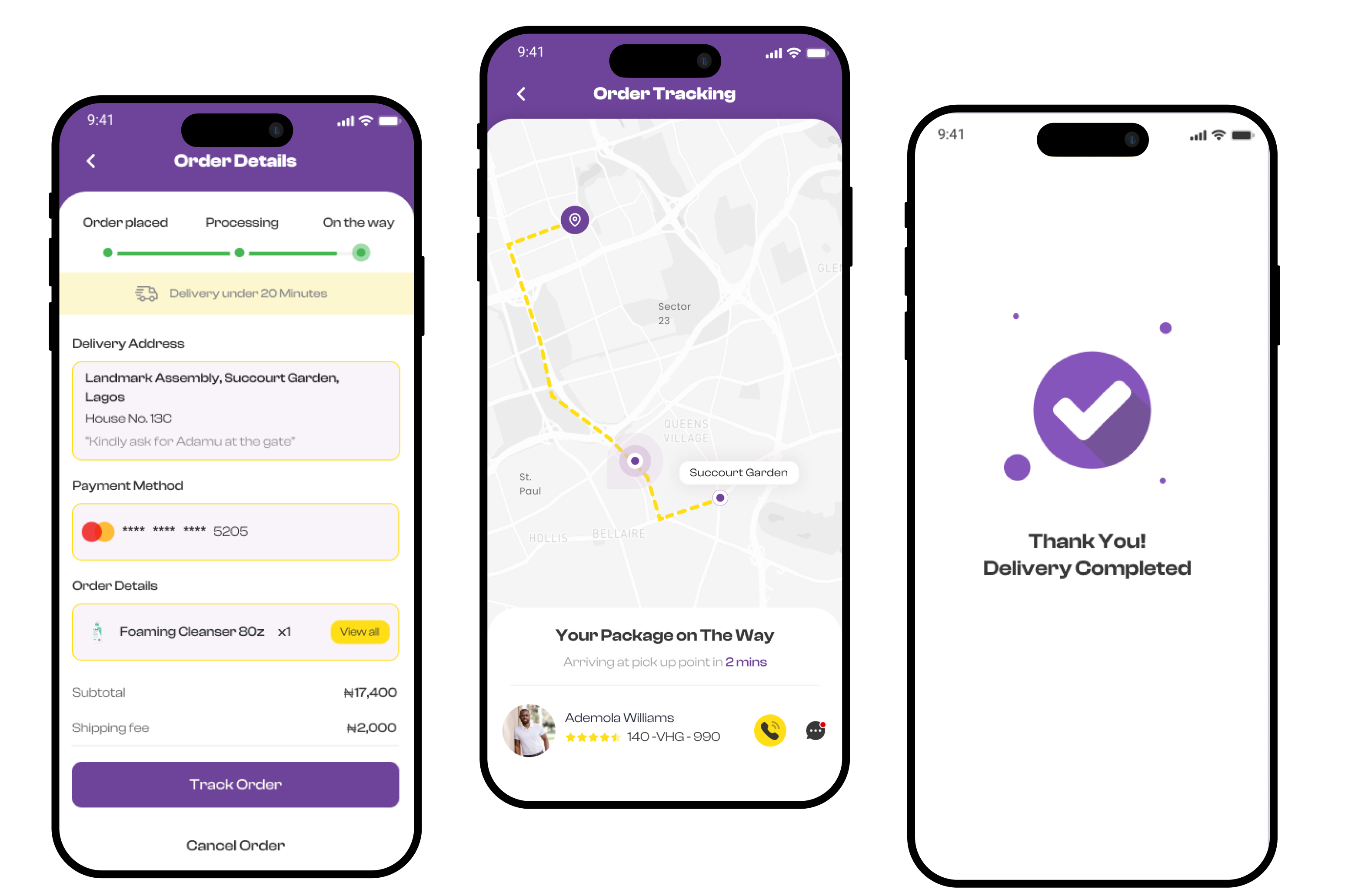 Order tracking screens